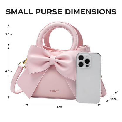 Small Purses for Women Crossbody Bag, Vegan Leather Crossbody Purses and Handbags with Top Carry Handle and Cute Bow Knot(Pink)