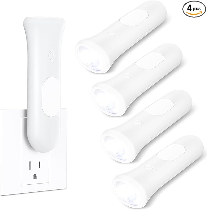 ROSSEX 4 in 1 Emergency Lights for Home Power Failure, 4 Pcs Rechargeable LED Flashlight Plug in Wall, Automatic Turn-On Power Outage Night Light Flashlight for Hurricane Preparedness Items