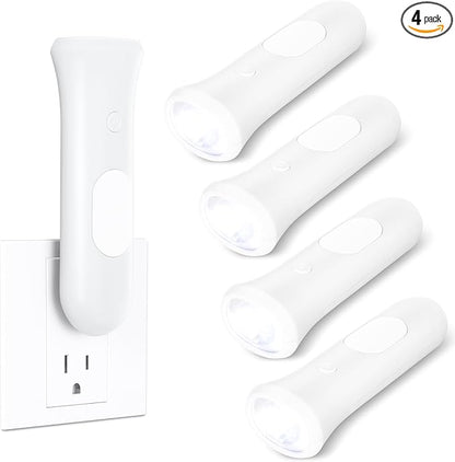 ROSSEX 4 in 1 Emergency Lights for Home Power Failure, 4 Pcs Rechargeable LED Flashlight Plug in Wall, Automatic Turn-On Power Outage Night Light Flashlight for Hurricane Preparedness Items