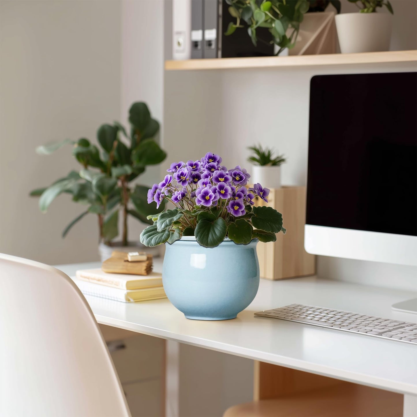 Teagas Ceramic African Violet Pots for Indoor Plants, 6 Inch Self Watering Planters with Absorbent Inner Pot, Self Watering Plant Pot, Ceramic Flower Pots, Desk Decor, Housewarming Gifts, Light Blue