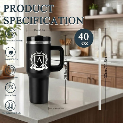 Initial 40 Oz Tumbler with Handle Lid Insulated Travel Cup Men Happy Retirement Gifts 2024 Cool Personalized Funny Best Unique Police Doctors Military Teacher Army Librarian Air Force Golf, S