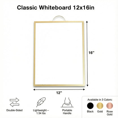 Lulu Office Magnetic Dry Erase Board 12x16 with Handle, Double Sided Portable Gold Whiteboard for Home, Office, School & Kitchen, Includes Weekly & Monthly Magnetic Planner Sheets