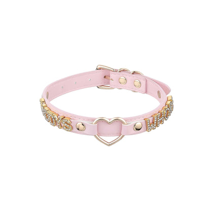 ADEMISHIA Handmade Gold Heart O-Ring Letter Choker Necklace for Women, Adjustable PU Leather Black/Pink Choker Collar For Women, Goth Choker Collars Necklace