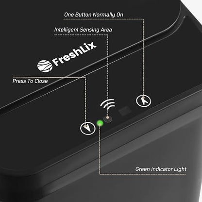 FRESHLIX Motion Sensor Trash Can, 2 Pack 2.6 Gallon Automatic Touchless Garbage Can, Small Smart Trash Can, Slim Waterproof Trash Bin for Bedroom, Bathroom, Office, Living Room, Black