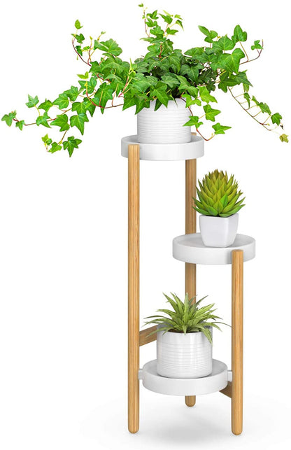 Wisuce Bamboo Plant Stands Indoor, 3 Tier Plant Stand Tall Corner Plant Stand Holder & Plant Display Rack for Outdoor Garden Indoor Home (3 Tier -1)