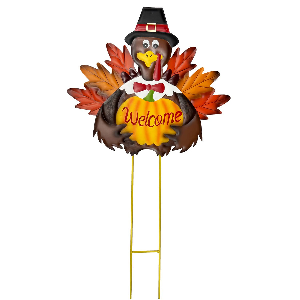 Autumn Metal Garden Stakes, Fall Harvest Thanksgiving Metal Pumpkin Welcome Sign with Turkey Stakes Yard Decorations 28.5''H, Garden Patio Lawn Yard Decor Fall Harvest Thanksgiving Outdoor Decorations