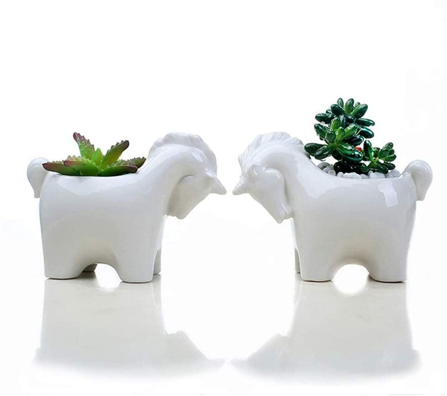 Gemseek Cute Unicorn Succulent Planter Pot with Drainage Tray, Small White Ceramic Cactus Flower Container, Animal Shaped Indoor Air Plants Holder