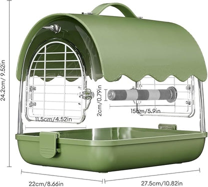 Parrot Cage Aviary, Bird Carrier Backpack with Perch, Transparent Travel Bird Cage Bag with Shade Cover Visible Window for Parrots Budgie Bird Parrot Aviary(Green)