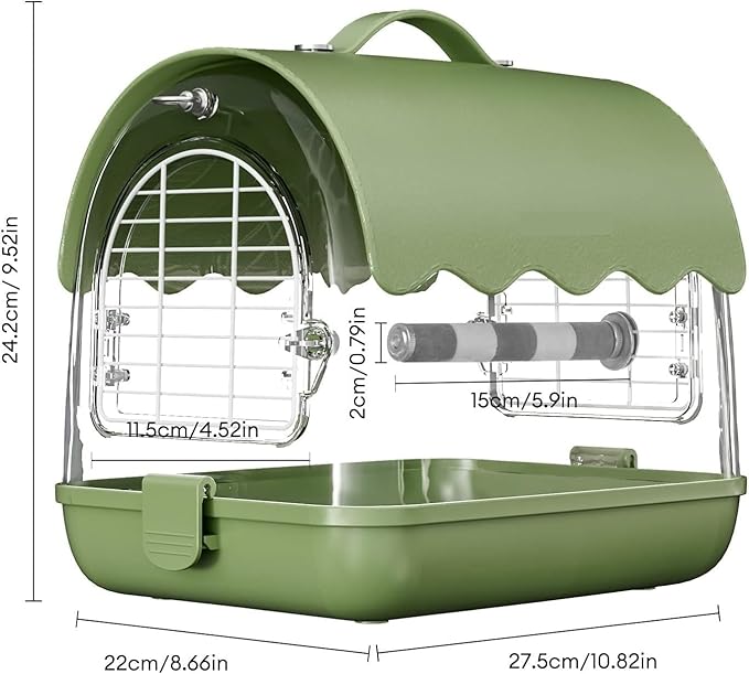 Birdcage Bird Carrier Backpack with Perch, Transparent Travel Bird Cage Bag with Shade Cover Visible Window for Parrots Budgie Bird Flight Cage(Green)