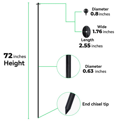 JPOIP 72 Inch Garden Stake Netting Support, Black Heavy Duty Powder Coated Steel Frame for Garden Fencing, Plant & Crop Protection from Wildlife (12 Sets)