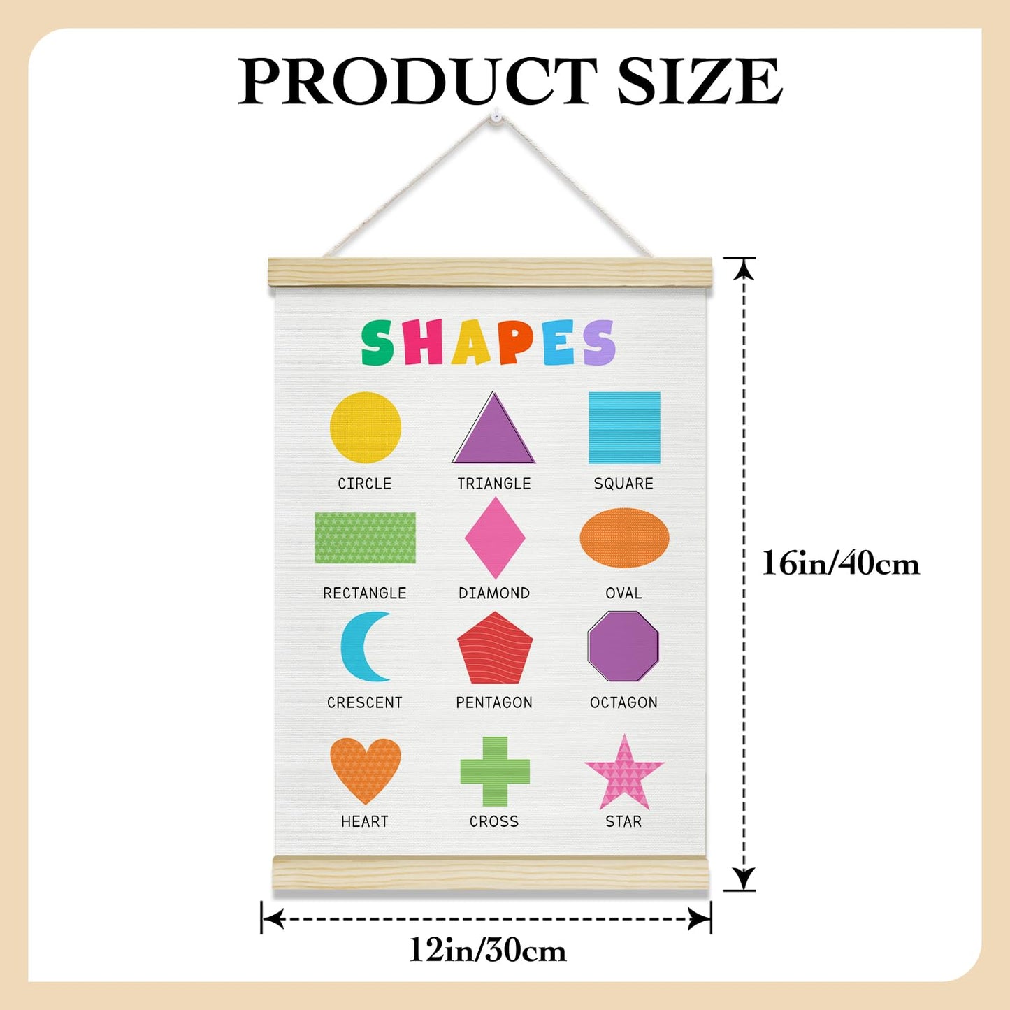 rizotus Numbers Shapes Poster Hanger Frame Set of 2, Educational Wall Art Posters for Kids Room, Hanger Frame for Classroom Toddler Nursery Playroom Bedroom Wall Decor, 12x16 Inch -B04