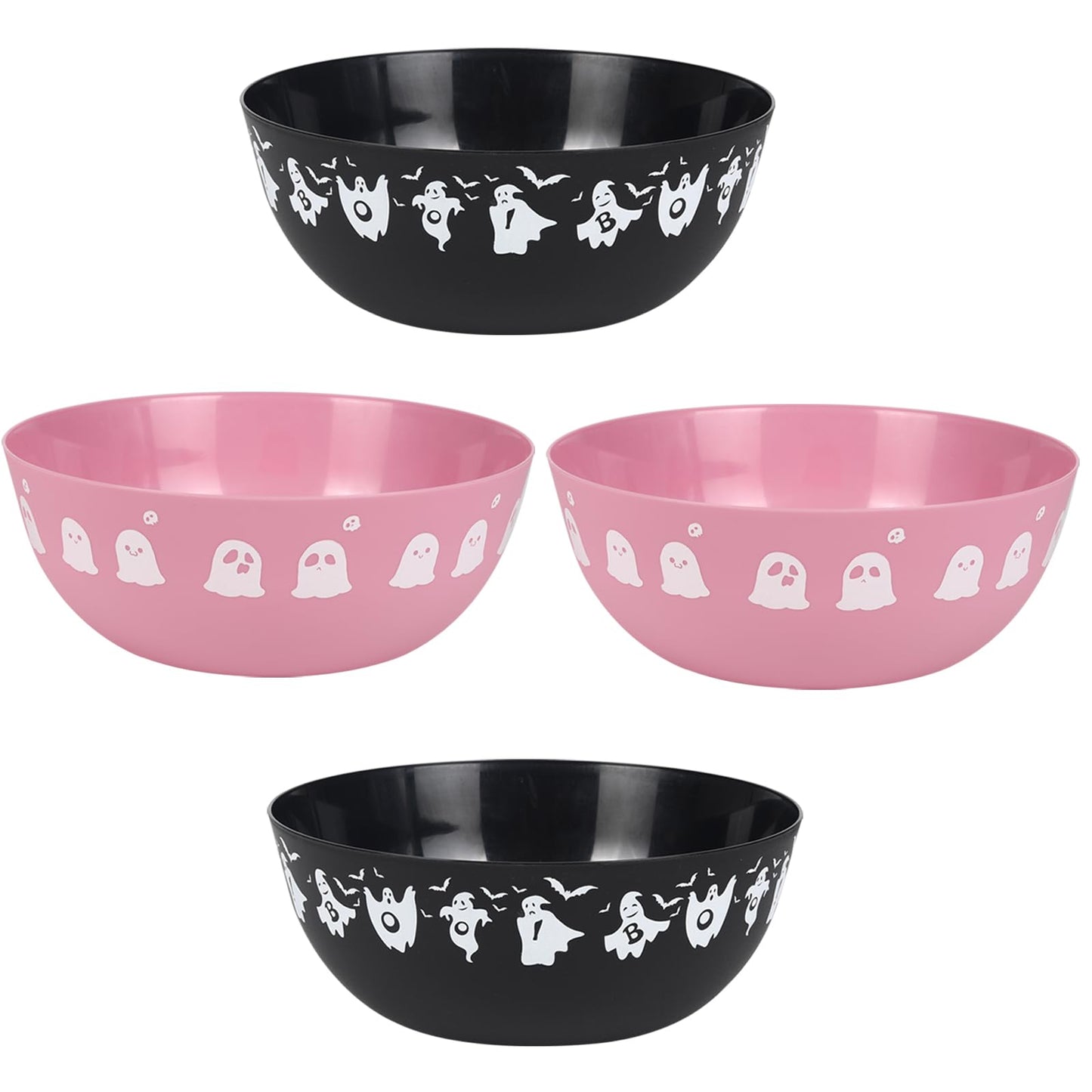 AUECOOME 4 Pieces halloween bowls for candy large - Plastic Trick or Treat Bowls, Reusable Serving plastic bowl for Halloween Party Supplies (Black Pink)
