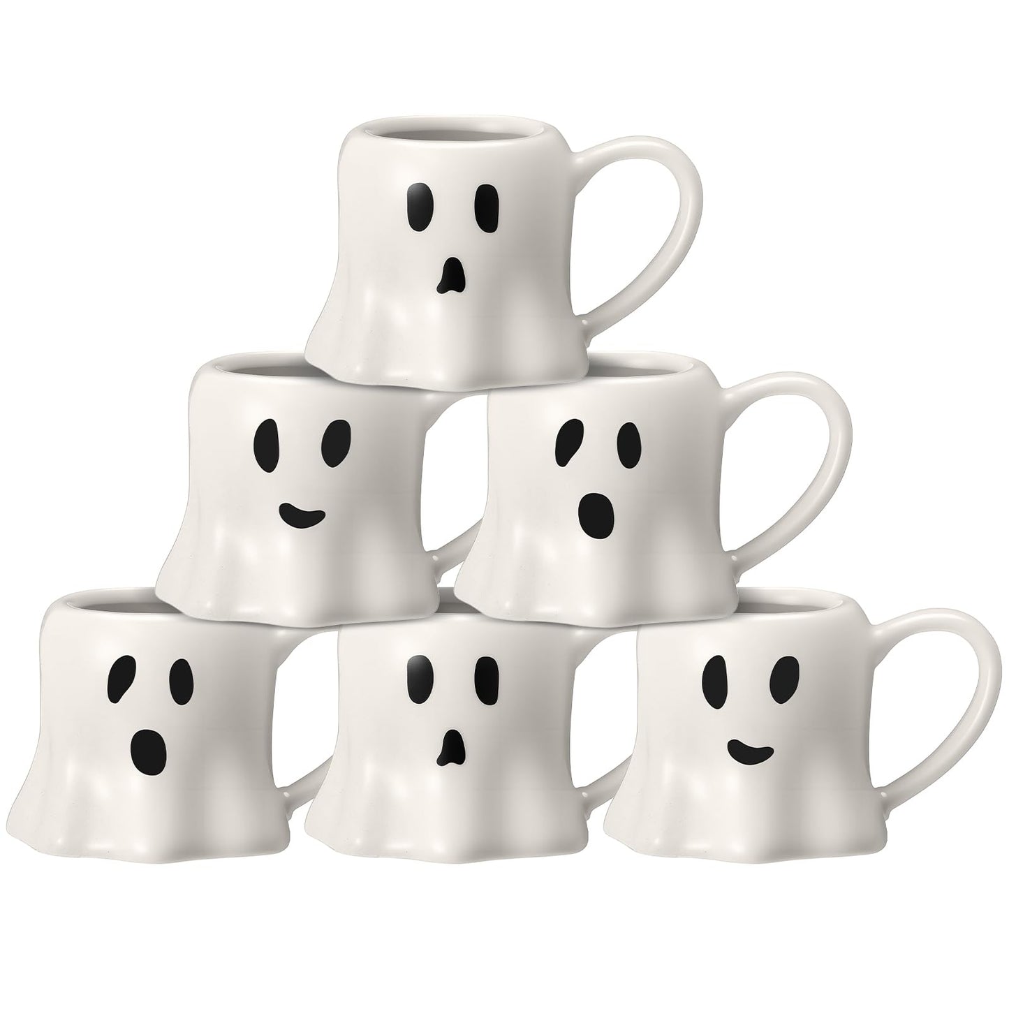 Didaey 6 Pcs Halloween Ghost Mug 11 oz Ceramic Mug Set of 6 White Ghost Coffee Cup Halloween Themed Design Cup Set for Coffee Tea Hot Chocolate Gifts Presents 4.7 x 3.5 x 3 Suitable for Microwave Use