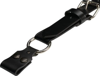 JAY-PEE Firefighter Leather Suspenders with Loop Attachment - Full Grain Black Leather, 4-Point Connection Adjustable Straps