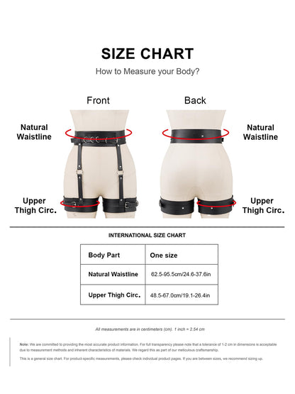 WARANDOD Women Adjustable Thigh Belt with Waist Strap, Faux Leather Alloy Leg Harness Belt for Festival Street Style Outfits(Waist 24.6-37.6in)