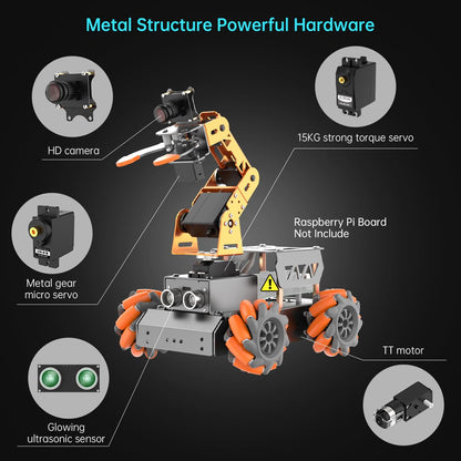 HIWONDER 5DOF AI Vision Robotic Arm Powered by Raspberry Pi Smart Robotic Arm Mecanum Wheel Chassis Robot Car Kit DIY Robot for Beginners, Without RPi