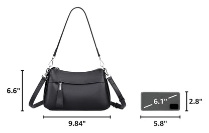 Over Earth Genuine Leather Handbags for Women Crossbody Purse Ladies Small Hobo Shoulder Bag(O111-2E Black)