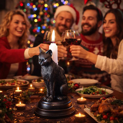 Gothic Black Cat Candle Holder Statue,Resin Cat Candlestick Holder,Halloween Gothic Tabletop Decor for Home,Dining Table & Party,Witchy Cat Figurine Gift (cat)