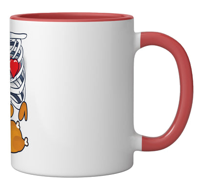 Skeleton Pregnancy Funny Spooky Chicken Beer Halloween Party Ceramic Mug, Red/White