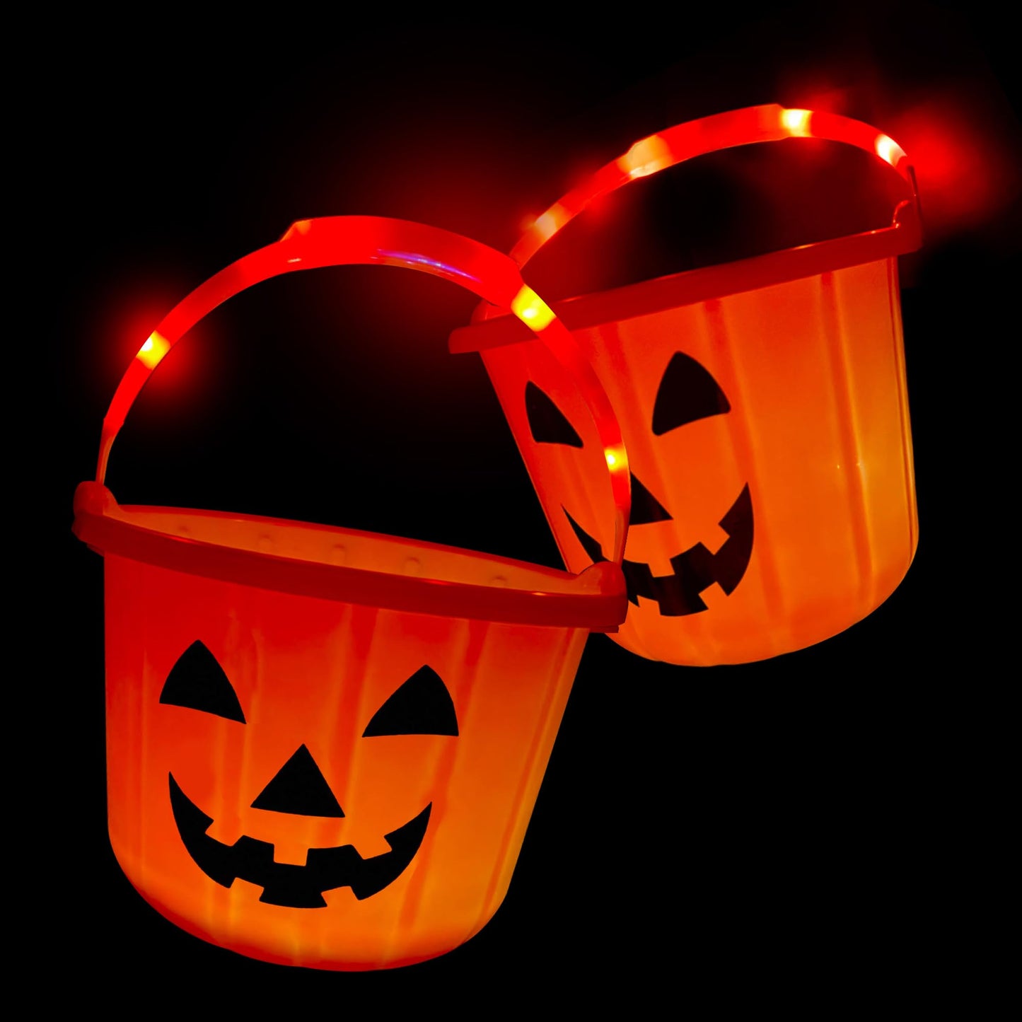 GIFTEXPRESS Light Up Halloween Pumpkin Bucket - Plastic Jack O Lantern w/Glow in The Dark Handles & 3 LED Lights - Trick Or Treat Candy Basket & Cauldron Decoration Pail for Kids
