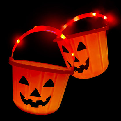 GIFTEXPRESS Light Up Halloween Pumpkin Bucket - Plastic Jack O Lantern w/Glow in The Dark Handles & 3 LED Lights - Trick Or Treat Candy Basket & Cauldron Decoration Pail for Kids