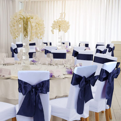 Satin Chair Sashes Ties - Babenest Upgraded 50 pcs Chair Ribbons Bows for Wedding Banquet Party Christmas Baby Shower Events Decoration (Navy Blue)