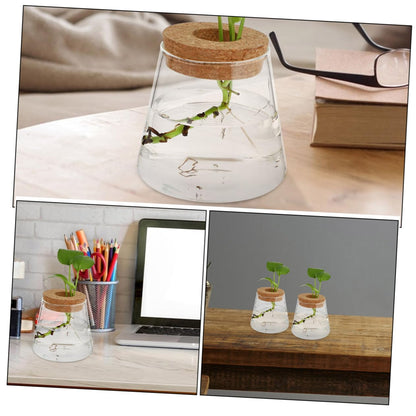 3pcs Hydroponic Glass Plant Vase with Wood Lid Compact Desktop Propagation Station for Plants Clear Terrarium Bottle for Flower Lovers Enhances Indoor Atmosphere