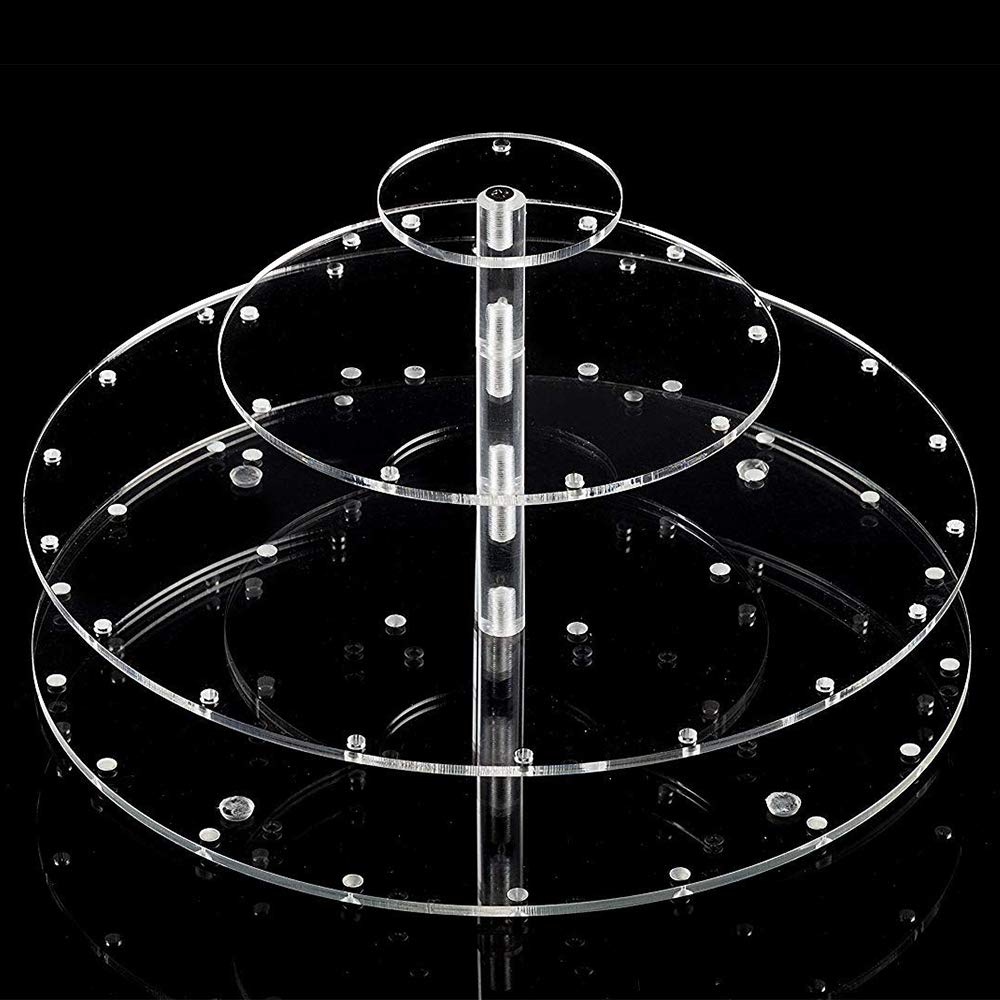 YestBuy Acrylic Cake Pop Display Stand , 30 Hole Clear Acrylic Lollipop Holder, 3 Tiered Round Cake Pop Holder For Weddings, Birthday Parties, Anniversaries Gift, Halloween Candy Decorative (Clear)