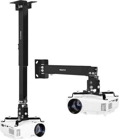 Mount-It! Projector Ceiling Mount and Wall Mount with Adjustable Arm, Universal Projector Mount for LCD/DLP Projectors, Flush Mount Option, Built-in Cable Management, 40lb Capacity, Black
