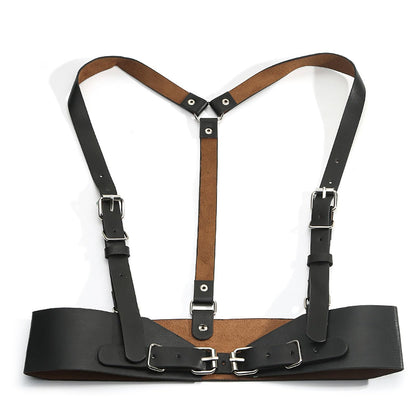 Kutocesy Women PU Leather Harness Belt with Suspenders Adjustable Punk Waist Belt for Shirts Gothic Streetwear Accessory (Black)