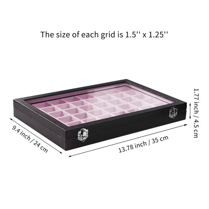 Stratalife Jewelry Organizer 48 Grid Jewelry Tray with Clear Lid Dust-proof Velvet Earring Organizer Necklace Rings Holder Display Drawer Storage Case for Women Pink Black