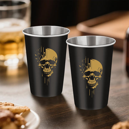 MR.BARWARE Skull Stainless Steel Beer Cups, Skull Gifts for Goth Fan, Stackable Camping Mugs for Outdoor Indoor Activity, Father's Day Halloween Christmas Gifts for Men Women, 500ML(2 Pack)