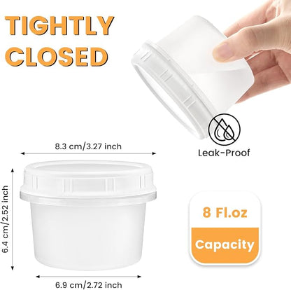 TUZAZO 12 Pack - 8 Oz Food Storage Containers with Screw Lids, Airtight Plastic Small Freezer Storage Container for Ice Cream, Overnight Oats, Snack, Soup, Portion and Meal Prep Container