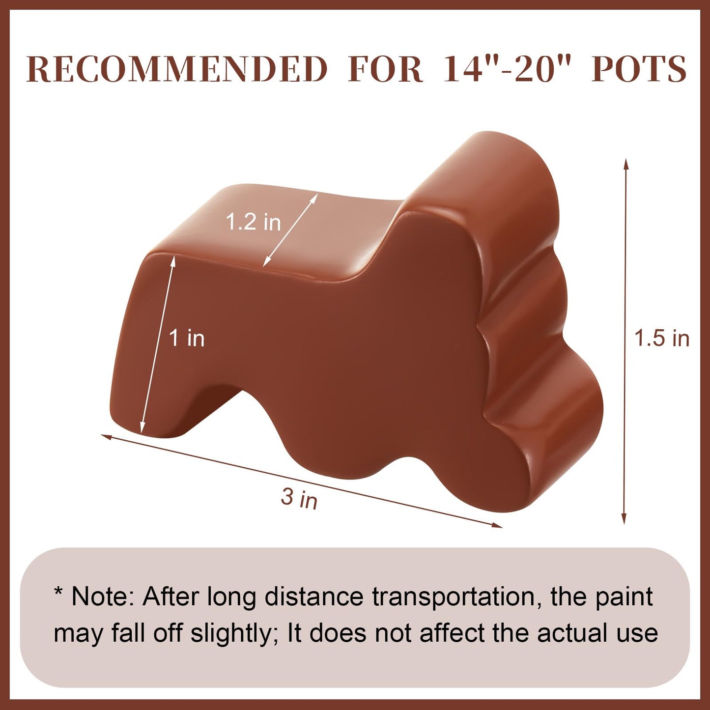 Kigeli 6 Pcs Resin Garden Pot Feet for Outdoor Planters 3 Inch Long 1.5 Inch Tall Flower Handmade Elevator Plant Feet Frost Proof Lifter for 14-20 in Pot(Brown)