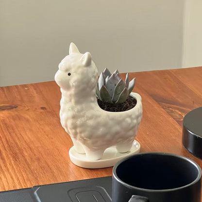 Succulent Planter Pot with Drainage Hole – White Ceramic Animal Pot for Small Plants, Cactus, Flowers – Indoor Outdoor Garden Patio Balcony Decor, Cute Gardening Gift, 6 Inch