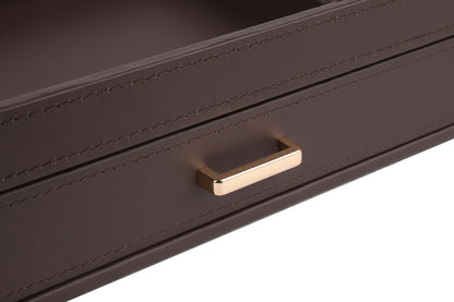 HofferRuffer Valet Jewelry Tray Organizer with Drawer, Faux Leather Storage Catchall Box Phone Charging Station Tray with Dresser Nightstand Desktop Drawer Organizer (Dark Brown)