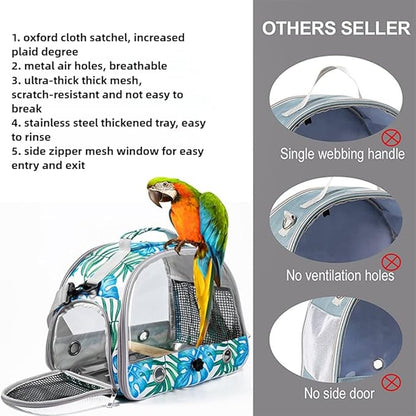 Portable Parrot Bag Bird Backpack with Perch for Birds Cage Side Window Foldable Samll Pet Travel Cage Bird Supplie J5j6 (Gray)