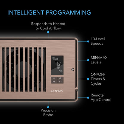 AC Infinity AIRTAP T4 Bronze, Register Booster Fan for 4” x 10” Register Holes, Improves Heating & Cooling Vents, Quiet 10-Speeds, Bluetooth App Control Data Alerts. ONLY FITS 4” x 10” Duct Openings