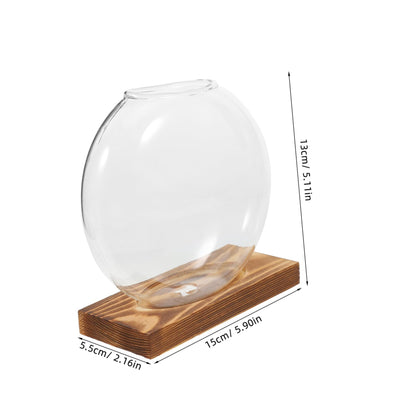 Toyvian Transparent Hydroponic Propagation Vase with Wooden Base Soil Glass Planter for Indoor Plants Terrarium Jar for Root Observation Versatile Decorative Hydroponic Station for Home