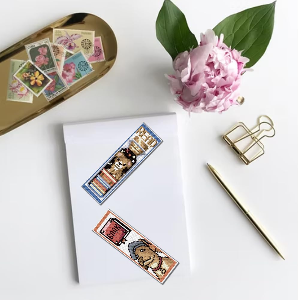 FREEBLOSS 22 * 8cm 6 Set Cross Stitch Bookmark Kits Books Cross Stitch Patterns DIY Bookmarks Cross Stitch Kits Stamped Embroidery Bookmarks Kit Counted Cross Stitch Kits for Beginners