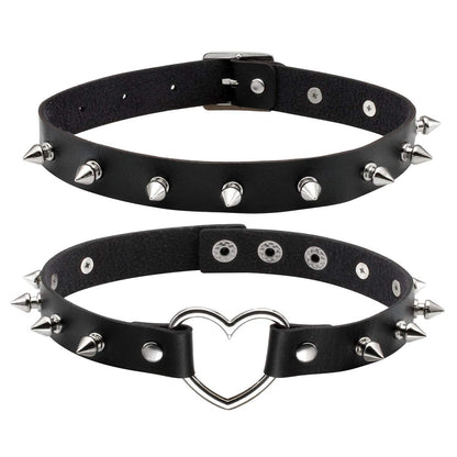 Eigso 2 Pcs Punk Leather Choker Necklaces for Women Men Metal Spike Studded Goth Collars for Woman Man
