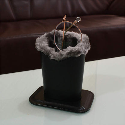 Baitaihem Pack of 2 Plush Lined Eyeglasses Holder Stand Protective Glasses Case For Desks Or Nightstands(Black and Light Gray)