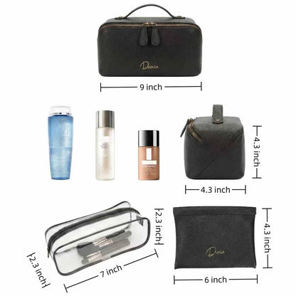 Divvia Travel Makeup Bag Organizer Cosmetic Bag Make up Bags for Women with Handle - Waterproof Vegan Leather Toiletry Bags Travel Essentials Pouch with Compartments (black, Medium)