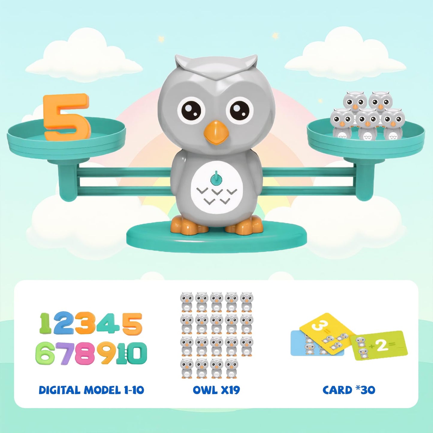 Snugzy Owl Balance Counting Toys, Number Counting Scale Games for Kids Cool Math Learning Games for Boys and Girls Preschool Kindergarten Learning STEM Montessori Educational Toys for 3+