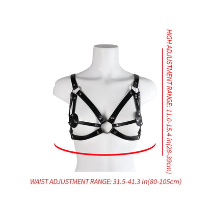 Women's Adjustable Leather Harness Cage Bra Corset Lingerie, Punk Gothic Fetish Bodywear, Sexy Black Bikini Outfit for Women Adults Halloween Costume Party Night Club Rave Play