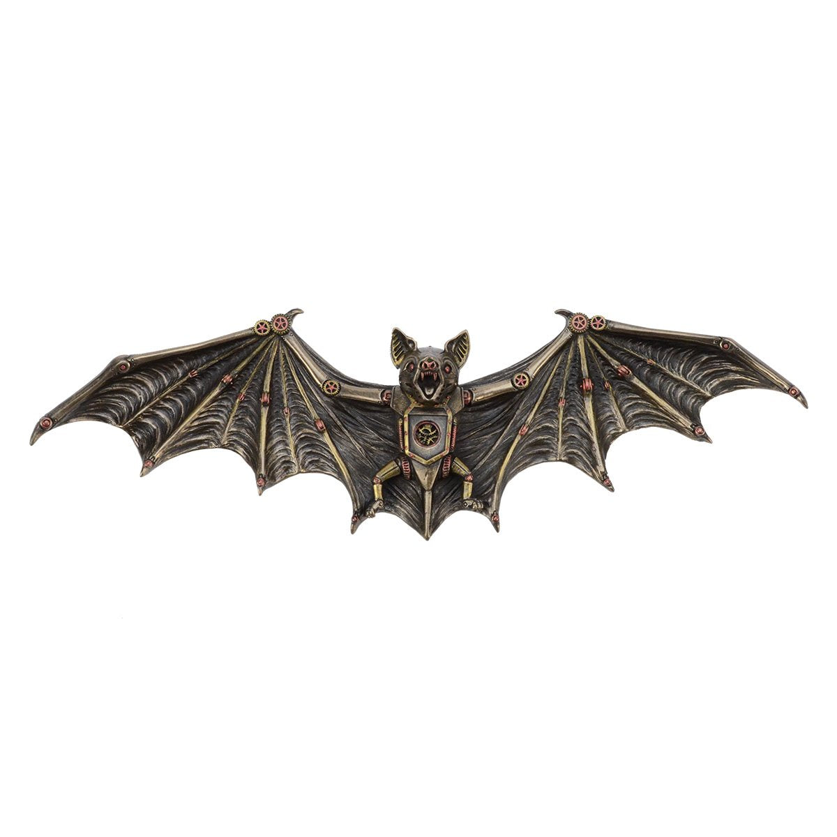 Steampunk Flying Bat Wall Plaque 13.75" L Cold Cast Bronze
