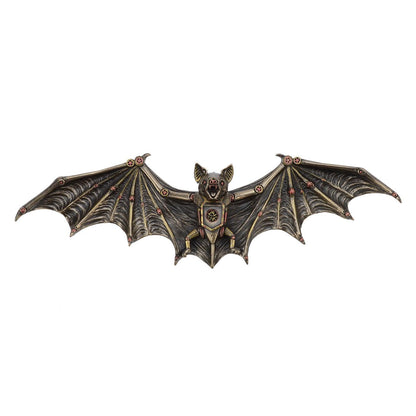 Steampunk Flying Bat Wall Plaque 13.75" L Cold Cast Bronze