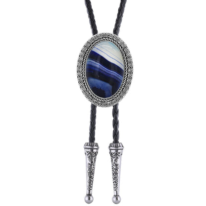 GelConnie Blue Bolo Tie for Men Western Cowboy Tie Necklace Silver Bolo Tie Leather Necktie Halloween Tie Accessories for Women