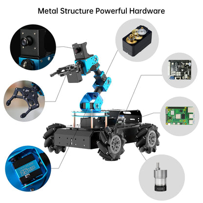 HIWONDER 6DOF Robot Arm Raspberry Pi 5 8GB AI Vision Robotic Arm Car with 4WD Mecanum Wheel Chassis DIY Robot ROS Open Source for Adults and Teens