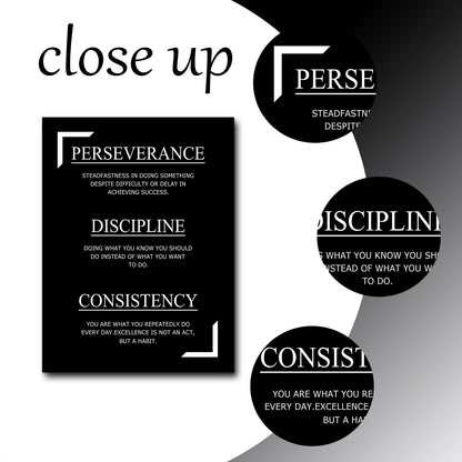 Motivational Canvas Wall Art Perseverance Discipline Consistency Success Poster Print Inspirational Picture Painting for Office Class Room School Wall Decoration Stretched and Framed [18''Wx24''H]